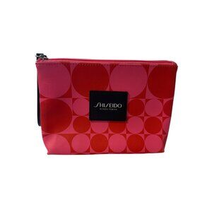 Shiseido Red & Pink Geometric Wristlet Zippered Pouch With Black Accent